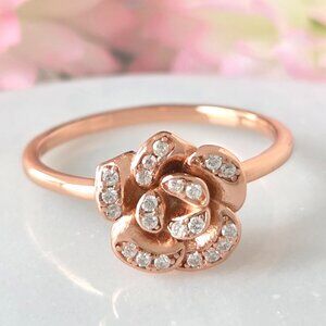 Enchanted Rose Gold Flower Ring, 925 Sterling Silver, 18k Rose Gold finish